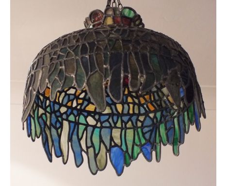 Two 20th century coloured leaded glass light shades, 50cm diameter, 43cm high, (2).