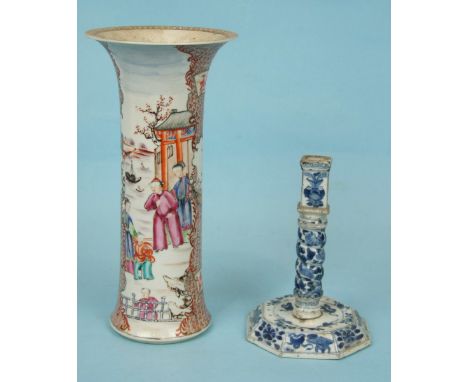 A late-18th century Chinese porcelain Vase decorated in famille rose enamels with figures in landscapes, a Chinese blue and w