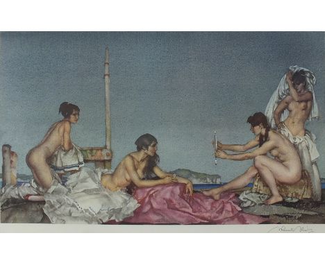 After Sir William Russell Flint, (1880-1969) 'The Mirror', a signed coloured print published by Frost & Reed, signed in penci