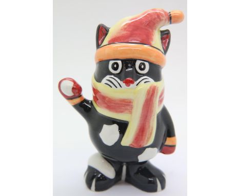 Lorna Bailey Snowballing cat, H: 14 cm. P&amp;P Group 2 (£18+VAT for the first lot and £3+VAT for subsequent lots) 