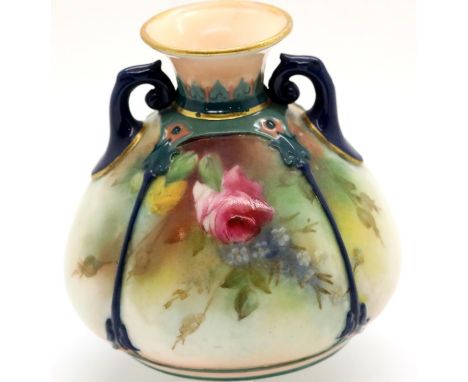 Small Royal Worcester Hadleys two handled Roses vase. P&amp;P Group 1 (£14+VAT for the first lot and £1+VAT for subsequent lo