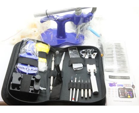 Substantial boxed watch repair and tool kit. P&amp;P Group 2 (£18+VAT for the first lot and £3+VAT for subsequent lots) 