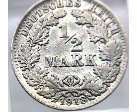 German Silver Half Mark, Berlin mint, End of World War I 1918. P&amp;P Group 1 (£14+VAT for the first lot and £1+VAT for subs