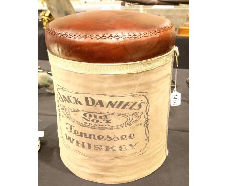 Jack Daniels leather top stool, H: 45 cm. Not available for in-house P&amp;P 