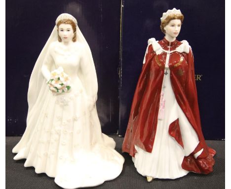Two Royal Worcester figures of The Queen, both boxed. P&amp;P Group 3 (£25+VAT for the first lot and £5+VAT for subsequent lo