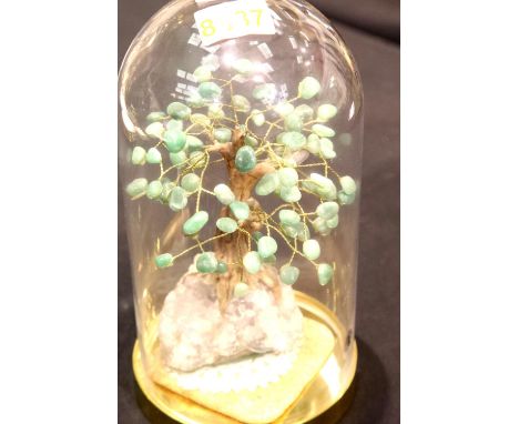 Jade tree on an amethyst base in a glass clock dome, H: 29 cm. Not available for in-house P&amp;P 