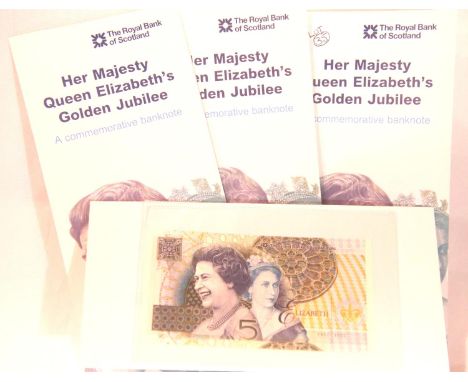 Four Queens Jubilee RBS £5 notes. P&amp;P Group 1 (£14+VAT for the first lot and £1+VAT for subsequent lots) 