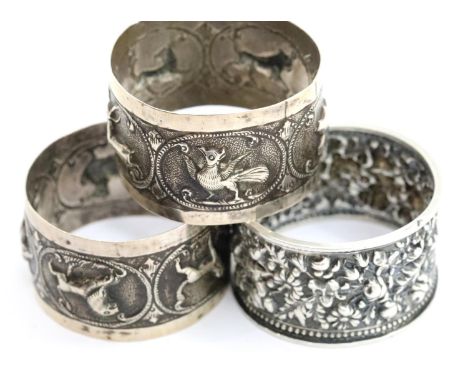 Three silver napkin rings, combined 58g. P&amp;P Group 1 (£14+VAT for the first lot and £1+VAT for subsequent lots) 