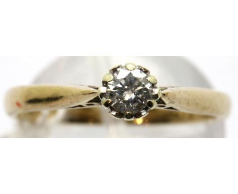 9ct gold diamond solitaire ring, 0.25ct, size P, 2.6g. P&amp;P Group 1 (£14+VAT for the first lot and £1+VAT for subsequent l