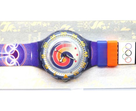 Boxed Swatch wristwatch for the 1996 Atlanta Olympics. P&amp;P Group 1 (£14+VAT for the first lot and £1+VAT for subsequent l