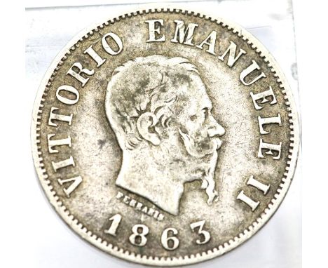 1863 Silver Italian 50 Centesimi. P&amp;P Group 1 (£14+VAT for the first lot and £1+VAT for subsequent lots) 