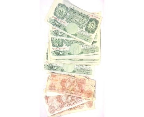 Twenty green £1 Beale notes and seven ten shilling notes. P&amp;P Group 1 (£14+VAT for the first lot and £1+VAT for subsequen