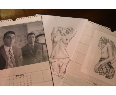 Two 2015 Kray calendars and a nude Kray print. P&amp;P Group 1 (£14+VAT for the first lot and £1+VAT for subsequent lots) 