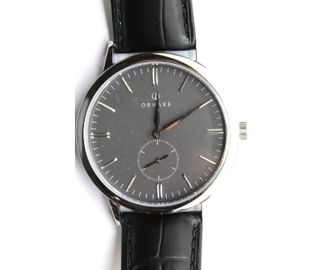 Ornake gents new boxed wristwatch, silver and black on a leather strap with Japanese Miyota movement. P&amp;P Group 1 (£14+VA