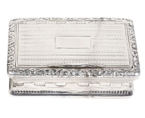 A GEORGE IV SILVER DOUBLE SNUFF BOX, JOSEPH WILLMORE, BIRMINGHAM, 1820 oblong with canted sides, engine-turned, the lid with 