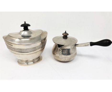 AN EDWARDIAN SILVER BRANDY SAUCEPAN AND COVER, THEODORE ROSSI OF NORWICH, LONDON, 1906 baluster, with lip at right angles to 