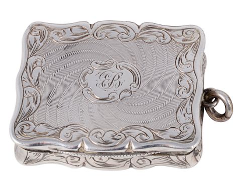 A VICTORIAN SILVER VINAIGRETTE, EDWARD SMITH, BIRMINGHAM, 1846 shaped rectangular, swirl engine-turned within applied chased 