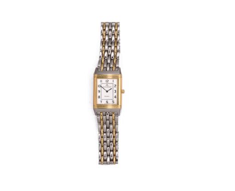 JAEGER-LECOULTRE, REVERSO CLASSIQUE REF.250.5.08: A GOLD AND STEEL BRACELET WATCH quartz movement, silvered signed rectangula