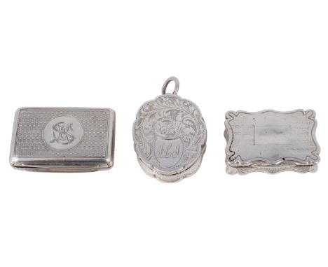 A VICTORIAN SILVER VINAIGRETTE, WRIGHT &amp; DAVIES, LONDON, 1867 rectangular, engine-turned with plain borders, engraved wit