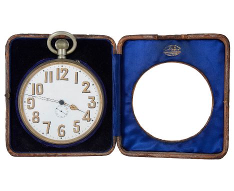 A NICKEL GOLIATH WATCH IN PIGSKIN CASE, RETAILED BY GOLDSMITHS &amp; SILVERSMITHS CO. LTD., LONDON, CIRCA 1910 with gilt plat