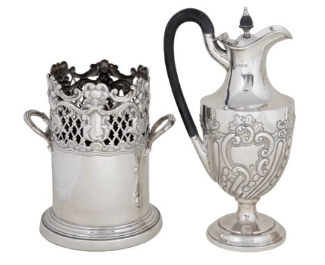 AN EDWARDIAN SILVER SIPHON STAND, CARRINGTON &amp; CO., LONDON,1903 on stepped circular base, the cylindrical body with appli