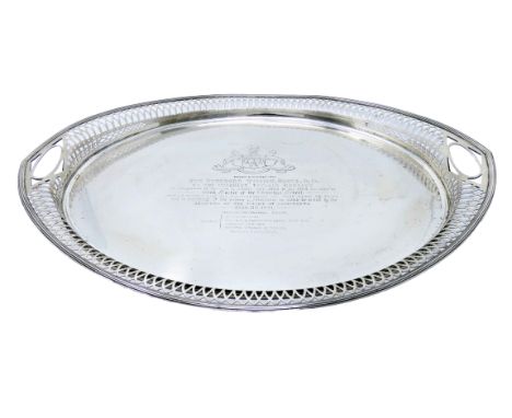 A VICTORIAN SILVER TRAY, JOHNSON, WALKER &amp; TOLHURST, LONDON, 1890 pointed oblong, with geometric pale pierced everted sid