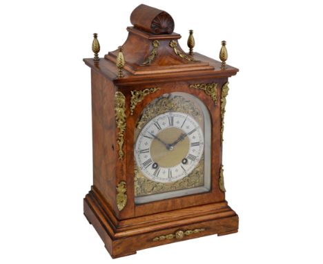 A GERMAN GILT-METAL-MOUNTED WALNUT BRACKET CLOCK, LENZKIRCH CLOCKMAKING COMPANY, BLACK FOREST, CIRCA 1895 the rectangular cas
