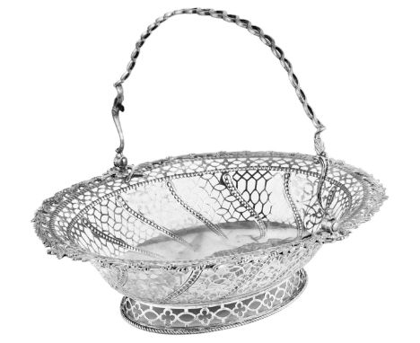 A GEORGE III SILVER BASKET, CHARLES ALDRIDGE &amp; HENRY GREEN, LONDON, 1771 oval, the sides with a variety of geometric and 