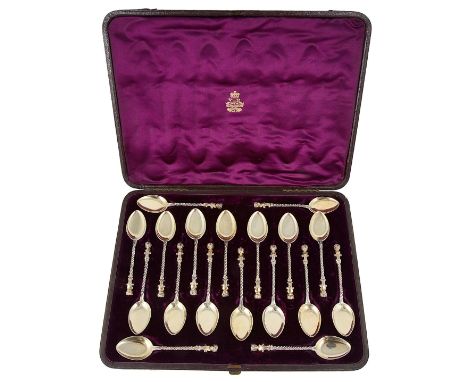 A SET OF EIGHTEEN VICTORIAN SILVER ICE CREAM SPOONS, WILLIAM &amp; CHARLES EDWARDS FOR RETAIL BY ELKINGTON &amp; CO., LONDON,