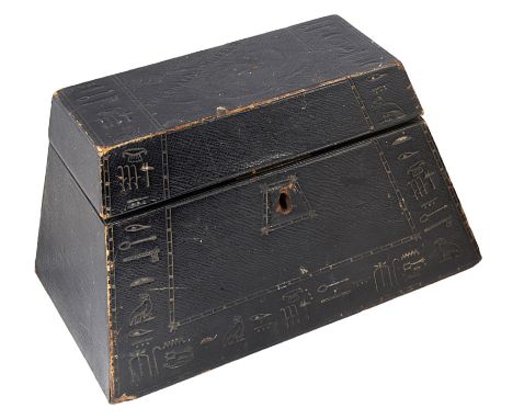 A VICTORIAN LEATHER 'EGYPTIANESQUE' STATIONERY BOX, ALEXANDER JONES &amp; CO., LONDON, LATE 19TH CENTURY of pylon form, the b