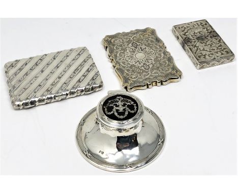 ˜THREE VICTORIAN SILVER CARD CASES, ALL BIRMINGHAM comprising: the first of slim rectagular form, engraved with the initials 