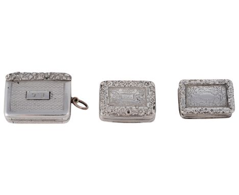 A GEORGE IV SILVER VINAIGRETTE, LEDSAM &amp; VALE, BIRMINGHAM, 1827 rectangular, reeded sides, lid and base bright-cut with l