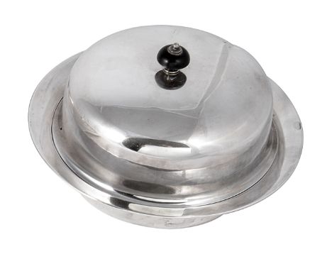 AN EDWARDIAN SILVER MUFFIN DISH, LINER AND COVER, JAMES DIXON &amp; SONS, SHEFFIELD, 1903 plain circular deep dish and liner,