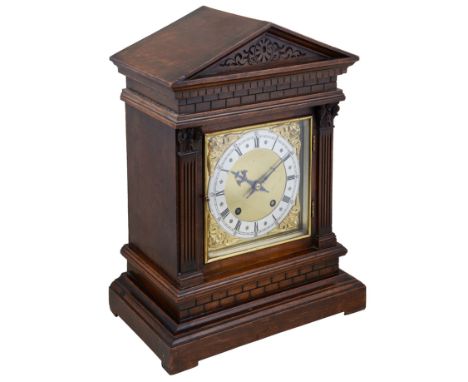 A GERMAN DARK STAINED BEECHWOOD BRACKET CLOCK, WINTERHALDER &amp; HOFMEIER, BLACK FOREST, CIRCA 1900 the architectural case w
