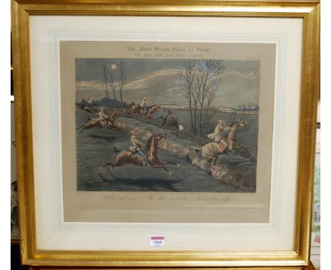 John Harris after Henry Alken, (19th century), The First Steeple Chase on Record, plates I-IV, aquatint engraving, hand colou
