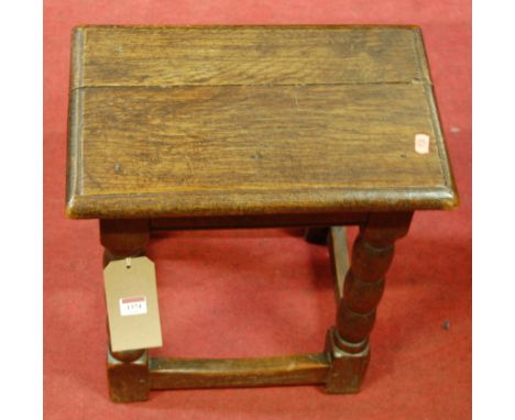 A 19th century joined oak bobbin turned joint stool, width 42.5cm