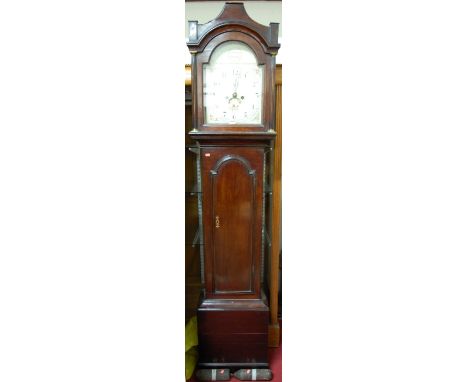 An early 19th century oak longcase clock, the painted arch dial signed JN. Routon, Cambridge, with date aperture, subsidiary 