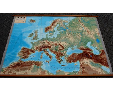 A large hanging school wall map of Europe, 1 to 3,000,000 scale, 160 x 208cm