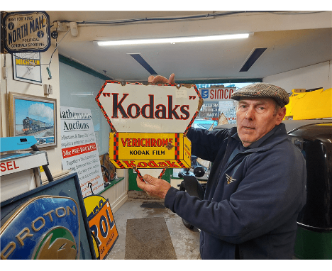 ORIGINAL DOUBLE SIDED KODAKS ENAMEL SIGN