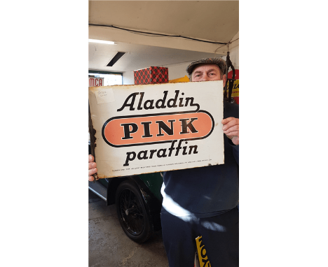 ORIGINAL ALADDIN PINK DOUBLE SIDED ENAMEL SIGN