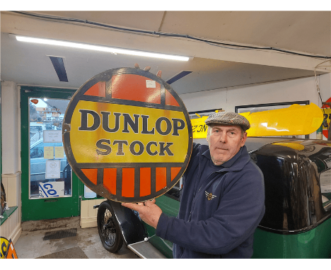 ORIGINAL ROUND DUNLOP STOCK ENAMEL SIGN