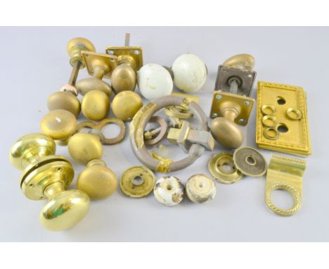 Quantity of brass and ceramic door knobs 