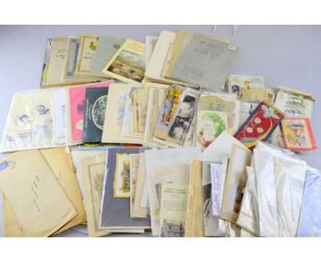19th and 20th Century postcards and cards including Christmas.  Some hand embroidered including an army silk handkerchief. 10