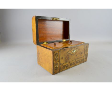 Victorian walnut and marquetry tea caddy 