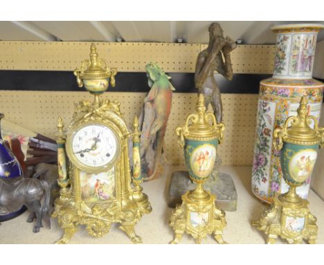 NOTE DECANTER WITHDRAWN FROM THIS LOT&nbsp;20th Century clock garniture and a resin sculpture and other items.&nbsp;to includ