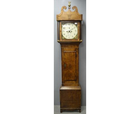 18th century oak and mahogany eight day longcase clock by James Powell of Worcester, painted dial with subsidiary second dial