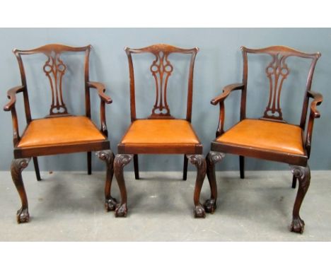 Set of eight mahogany Chippendale style dining chairs with drop-in seats (6+2) 