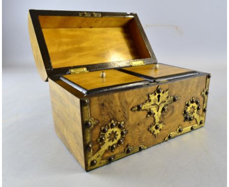 19th Century walnut and brass bound tea caddy 