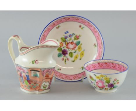 New Hall jug decorated with figures circa 1795 and a similar bowl and saucer 