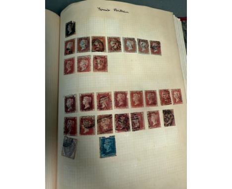 An album of UK and World stamps to include a Penny Black, Penny red and from countries including Canada, India and Egypt 